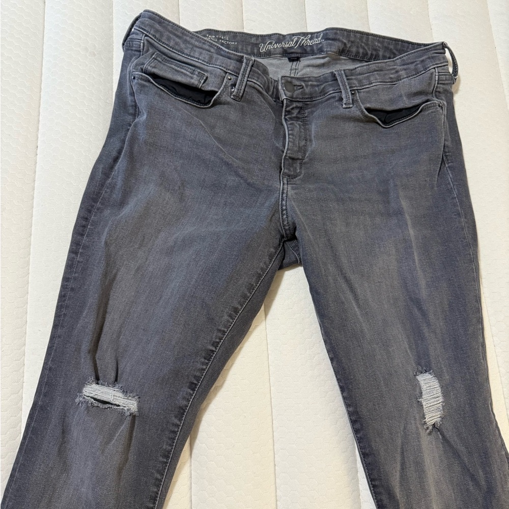 Grey Distressed Skinny Jeans with Rolled Cuffs
